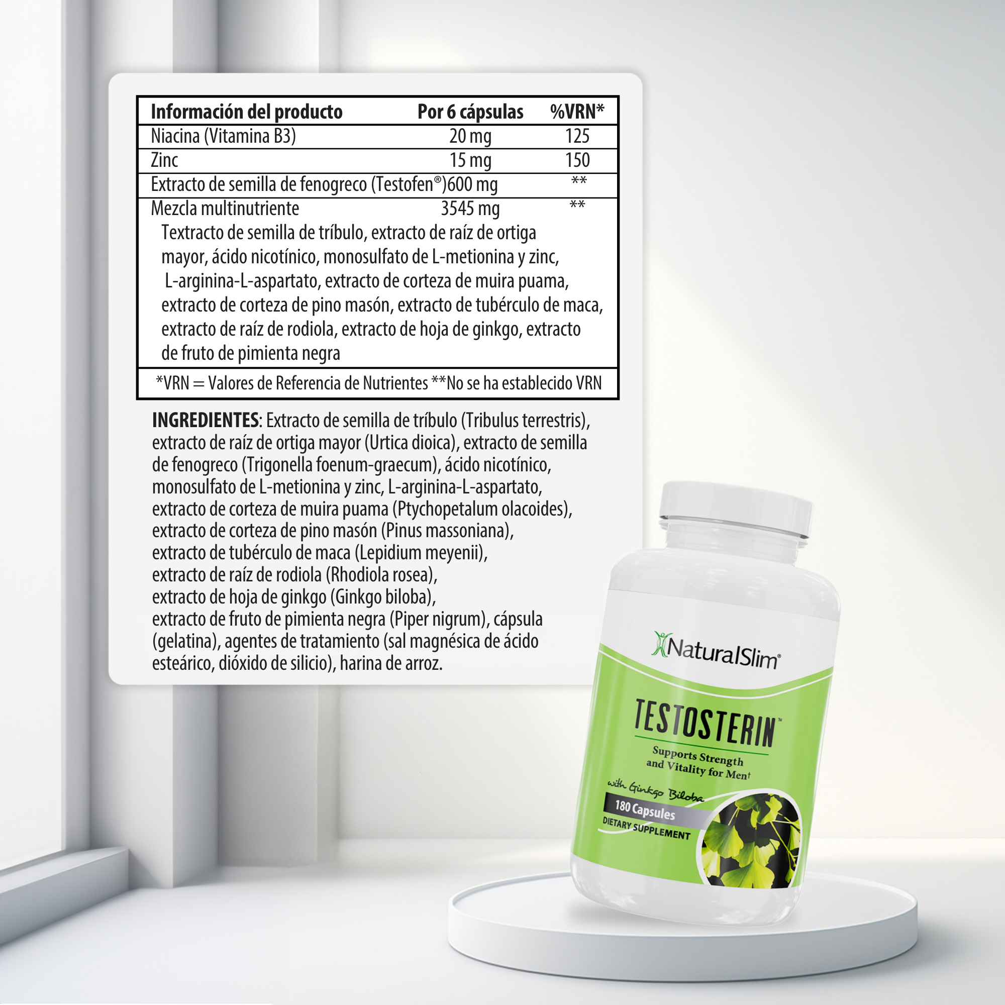 Testosterin información nutricional