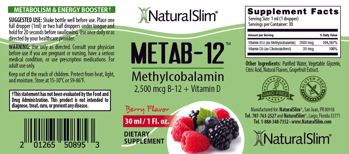 Metab-12 | Berry Liquid Vitamin B-12 (methylcobalamin) + Vitamin D